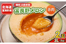 2026年先行予約 糖度15度前後 富良野メロン　3Lサイズ(2kg)赤肉 2玉入り 計4kg【1261534】