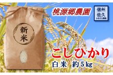 【令和7年産・白米５kg】長野県産こしひかり　桃源郷農園のお米（2025年11月30日出荷終了／北海道・沖縄県・離島は配送不可）精米　産地直送　信州　佐久市　新米　期間限定